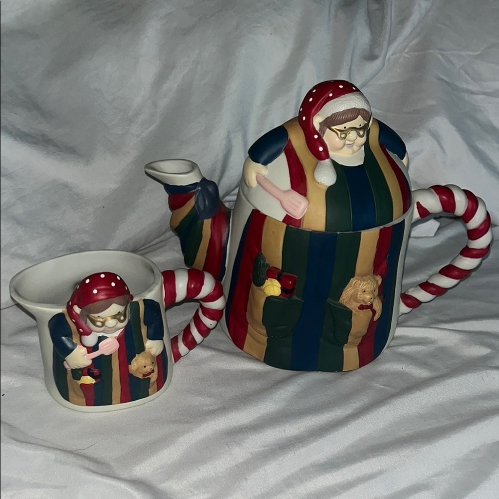 Festive Striped Teapot and Mug Set